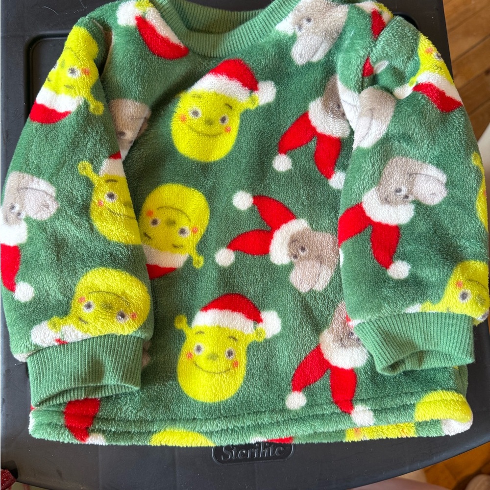 Festive Green Sweater with shrek and donkey